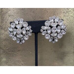 Vintage Weiss Designer Signed Clip Rhinestone Earrings